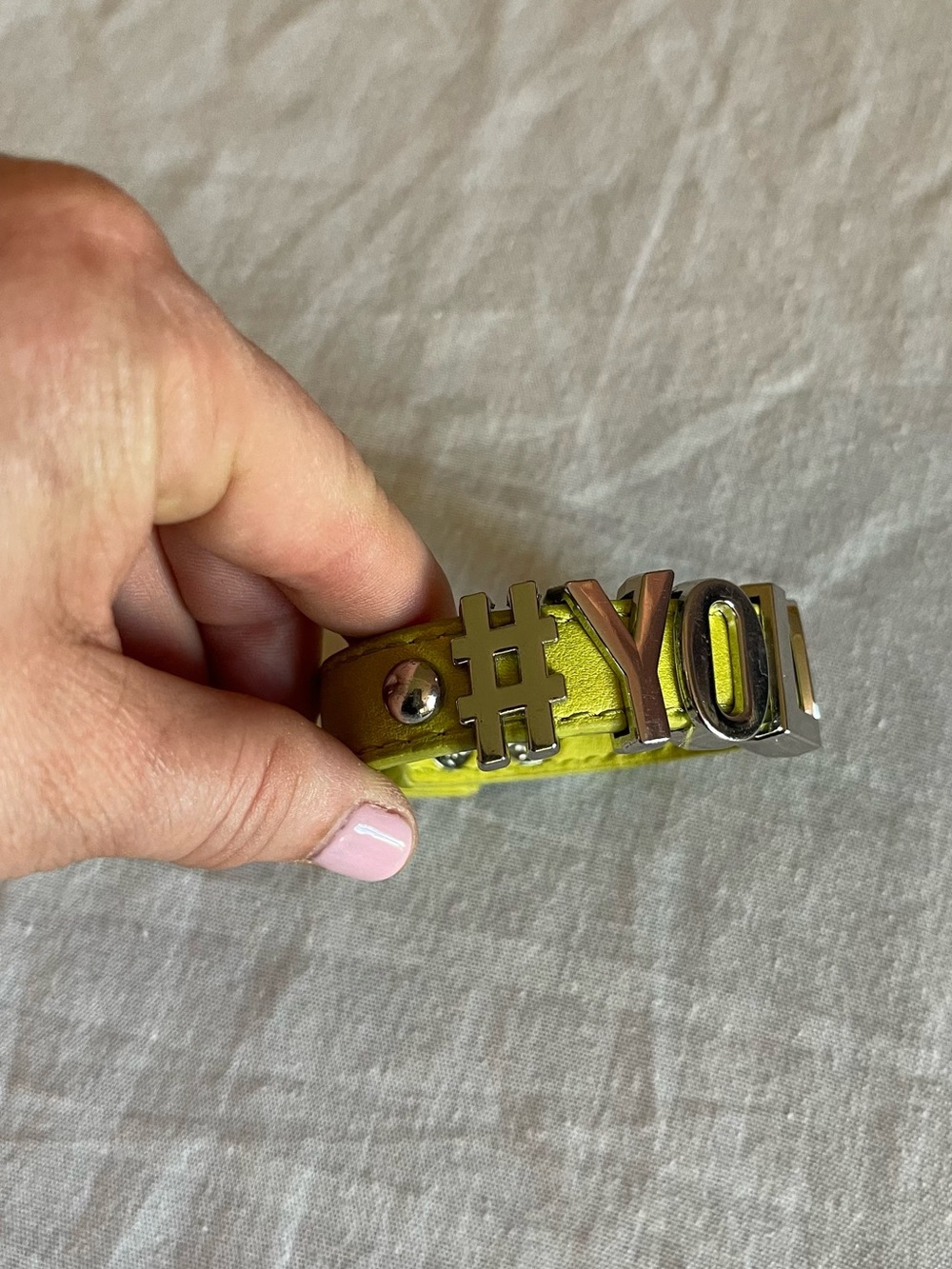 Hashtag YOLO Neon Yellow Studded Leather Bracelet